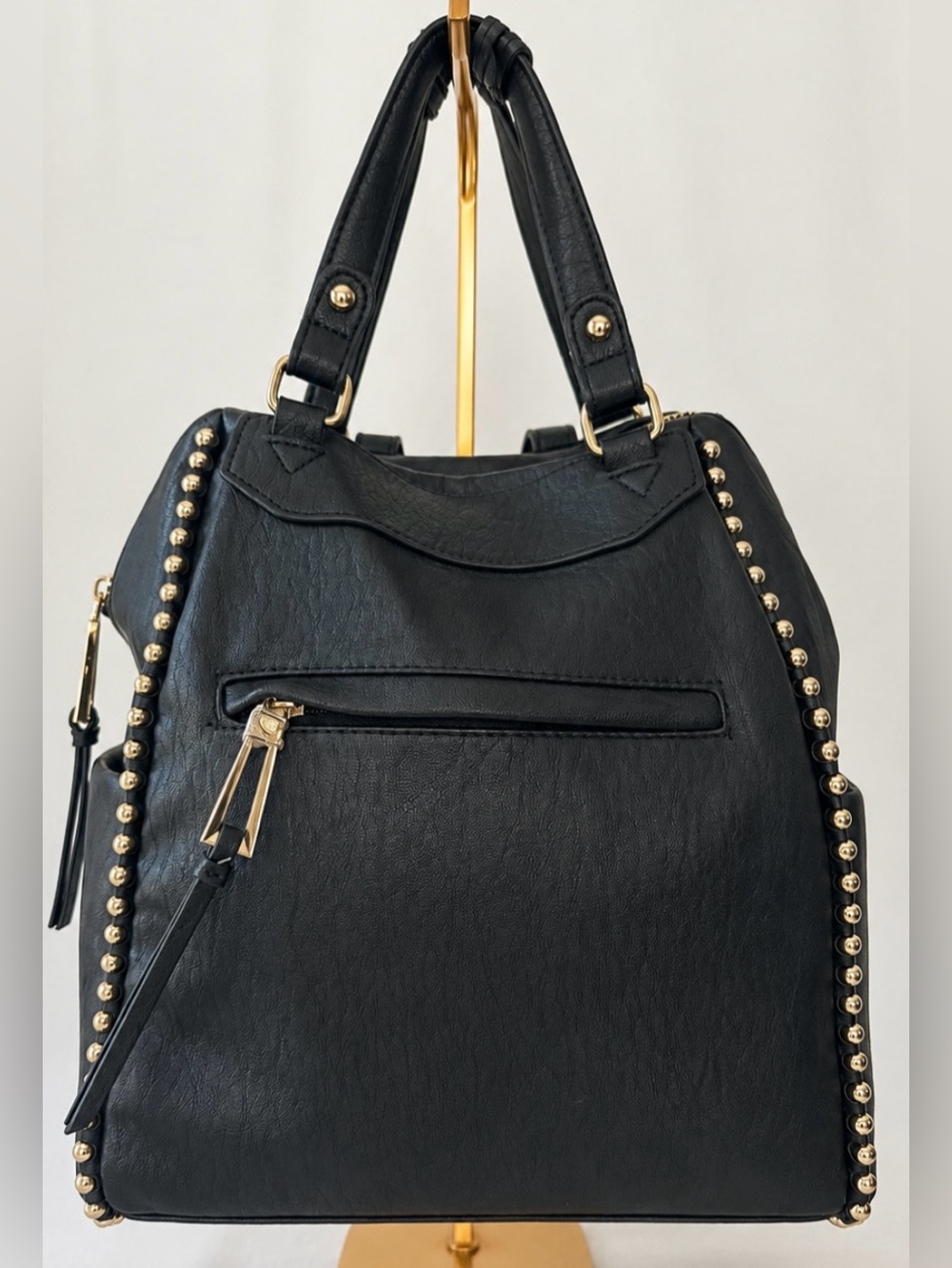Jessica Simpson Edgy Rock Glam Black Studded Satchel Shoulder Bag Backpack Moto